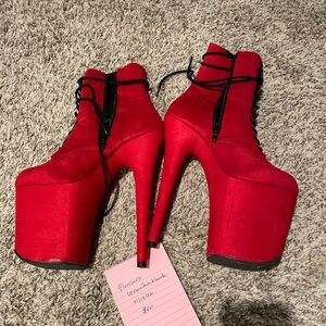 Pleaser Bold Red Lace-Up Platform Heels
